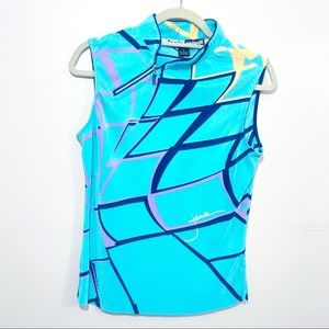 Jamie Sadock sleeveless golf polo sz M multicolor turquoise tennis geometric